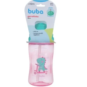 Garrafinha Infantil Dino Patinete 340ml Rosa Buba