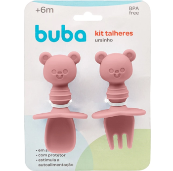 Kit Talher de Treinamento em Silicone Ursinho Rosa (6m+) – Buba
